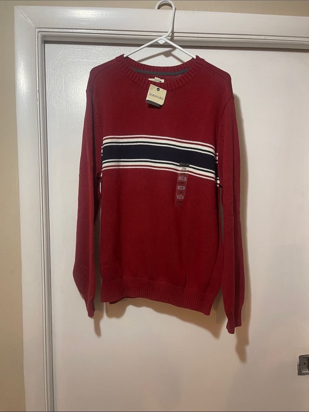 St. John’s Bay Red Crewneck Sweater with black and White Stripes NWT large